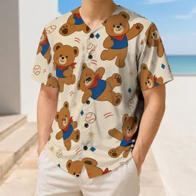 Cheerful Teddy Bear Varsity Mascots For Game Day, Picnics, And Casual Adult Wear Baseball Jersey
