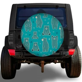 Scandinavian Woodland Bears Aqua Travel Style For RV SUV Trailer Camping Lovers Spare Tire Cover