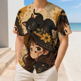 Kawaii Autumn Witch And Black Cat For Fall Festivals And Everyday Streetwear Outfits Baseball Jersey