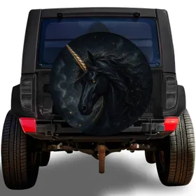 Black Unicorn Twilight Fantasy Art For RV Camping, Road Trips And Adventure Travelers Spare Tire Cover