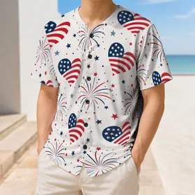 Patriotic Heart Fireworks Allover For Fourth Of July Parties And Summer Celebrations Baseball Jersey