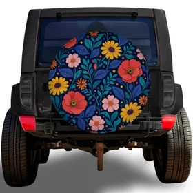 Midnight Navy Wildflower Garden For RV Camping, Trailer Travel And Outdoor Adventure Fans Spare Tire Cover
