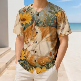 Sleeping Ginger Kitten Wildflowers Cozy Autumn Garden Game Day Style For Cat Lovers Baseball Jersey
