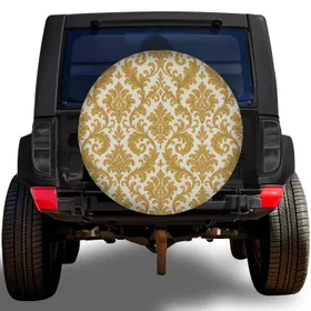 Antique Gold Damask Acanthus Motifs For Elegant RV Travel And Classic European Style Spare Tire Cover