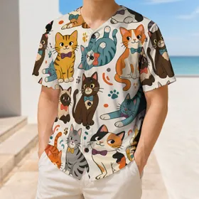 Whimsical Cartoon Cats Retro Colorblock Look For Casual Sports Fans And Cat Lovers Baseball Jersey