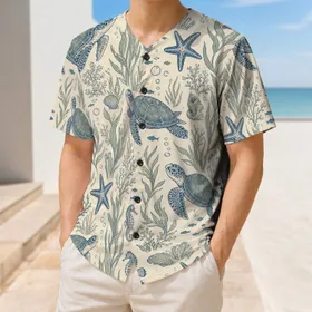 Sea Turtle And Starfish Marine Life For Beach Days, Resort Wear And Ocean Lovers Baseball Jersey