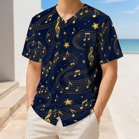 Golden Celestial Music Notes And Treble Clefs For Games, Concerts And Music Lovers Baseball Jersey