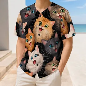 Colorful Smiling Cartoon Cat Faces for Casual Parties, Festivals, and Everyday Wear Baseball Jersey