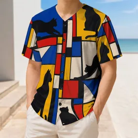Modern Abstract Black Cats Color Block Streetwear Style for Gallery Going Cat Lovers Baseball Jersey