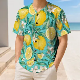 Watercolor Lemon Citrus Botanical For Summer Vacation Beach Trips And Resort Outfits Baseball Jersey
