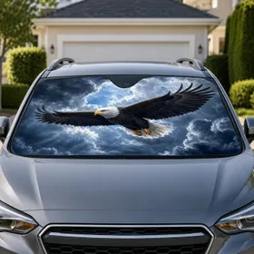 Majestic Bald Eagle In Storm Clouds For Patriotic Road Trips And Wildlife Lovers Car Sunshade