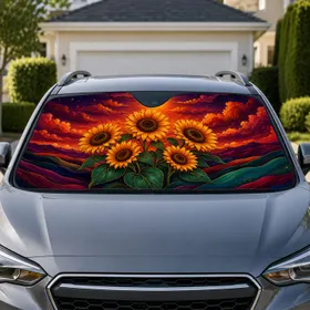 Golden Sunflowers And Twilight Hills For Cozy Autumn Road Trips And Nature Lovers Car Sunshade