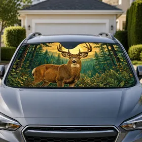Majestic Mule Deer Forest Scene For Outdoor Adventure Lovers And Nature Enthusiasts Car Sunshade