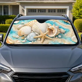 Seashells Pearls And Starfish For Coastal Summer Road Trips And Beach Lover Gifts Car Sunshade