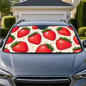 Red Strawberry Fruit Decor For Summer Travel, Road Trips, Beach Days, And Berry Lovers Car Sunshade