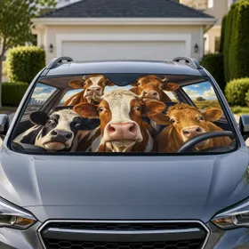 Realistic Funny Dairy Cows Road Trip Scene for Family Commutes and Country Animal Fans Car Sunshade