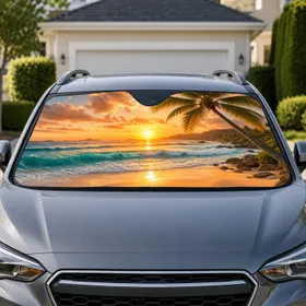 Tropical Beach Sunset Palm Trees for Summer Road Trips and Coastal Travel Ocean Lovers Car Sunshade