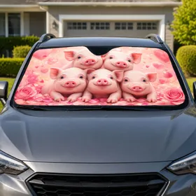 Five Pink Piglets With Hearts Romantic Valentine Road Trip Gift for Animal Lovers Car Sunshade