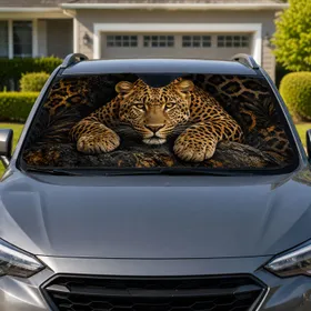 Realistic Black Leopard Jungle Wildlife UV Protection Travel Accessory for Animal Lovers Car Sunshade