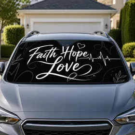 Faith Hope Love Christian Cross Heartbeat Black White Auto Decor Gift For Believers Car Sunshade