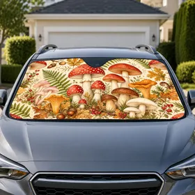 Woodland Mushroom Botanical Autumn Road Trip Gift for Nature Loving Outdoor Drivers Car Sunshade
