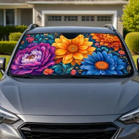 Jewel Tone Teal Floral Bouquet For Colorful Everyday Driving And Garden Flower Lovers Car Sunshade