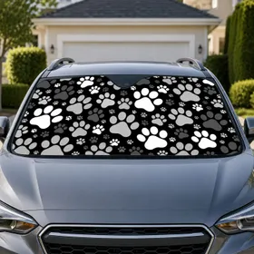 Black And White Dog Paw Motif for Cool Summer Daily Road Trips and Pet Lover Vehicles Car Sunshade