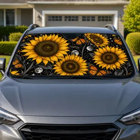 Sunflower Monarch Butterfly Celestial Night Garden For Road Trip Vehicle Decor Lovers Car Sunshade