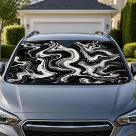 Black And White Marble Swirls For Cool Summer Driving, Road Trips, And Auto Owners Car Sunshade