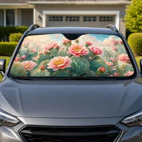 Blooming Prickly Pear Cactus Garden For Desert Road Trips And Botanical Flower Lovers Car Sunshade