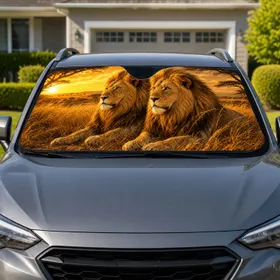 Majestic Lion Safari Scene For Road Trip Travel Gifts For African Wildlife Lovers Car Sunshade