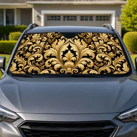 Baroque Gold Acanthus Damask for Elegant Luxury Car Interior Decor and Gift Giving Car Sunshade