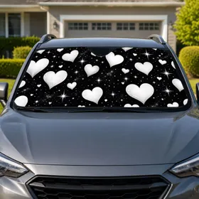 White Hearts And Celestial Stars For Romantic Valentine Car Decor And New Drivers Car Sunshade