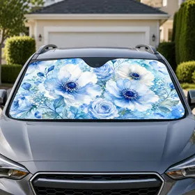 Blue White Watercolor Anemones for Cool Summer Drives and Floral Loving Daily Drivers Car Sunshade