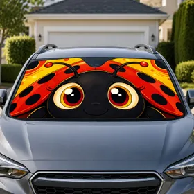 Cute Ladybug Face With Big Eyes for Cheerful Everyday Road Trips and Insect Lovers Car Sunshade