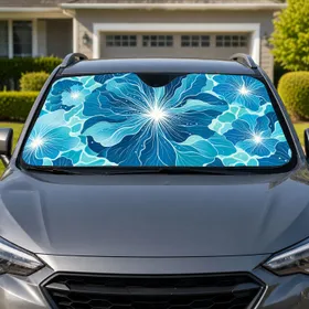 Ocean Teal Abstract Floral Blooms for Cool Summer Road Trips and Daily Commuters Car Sunshade