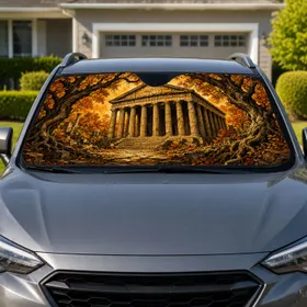 Ancient Roman Temple In Autumn Forest Gothic Classic Road Trip Decor For History Lovers Car Sunshade