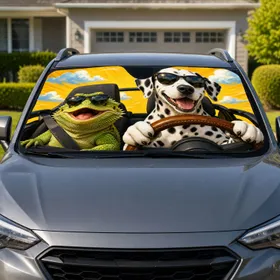 Dalmatian And Bearded Dragon Road Trip Duo For Pet Lovers And Animal Adventure Fans Car Sunshade