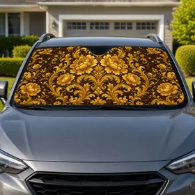 Golden Baroque Floral Damask for Luxury Car Decor, Elegant Driver Gifts and Daily Style Car Sunshade