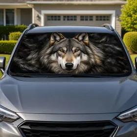 Majestic Gray Wolf Portrait For Dark Wilderness Road Trips And Animal Lovers Gift Car Sunshade