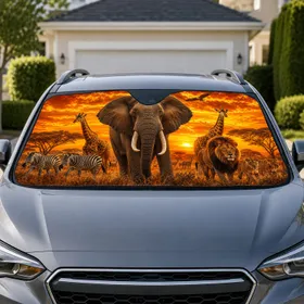 African Safari Elephant And Wildlife Sunset For Road Trip Lovers And Animal Enthusiasts Car Sunshade
