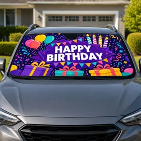 Happy Birthday Balloons Gifts And Candles For Party Decor And Birthday Celebrations Car Sunshade