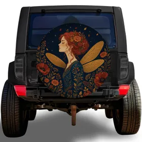 Red Haired Autumn Fairy With Golden Dragonfly Wings for Boho Vehicle Decor Lovers Spare Tire Cover
