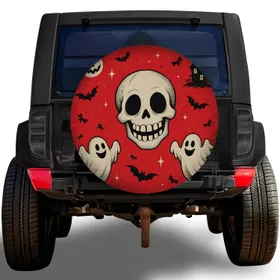 Halloween Skull Ghosts And Bats For Spooky Road Trips And Trick Or Treating Fans Spare Tire Cover