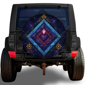 Cosmic Diamond Prism With Gold Botanical Stars For Stargazers And Night Sky Lovers Spare Tire Cover
