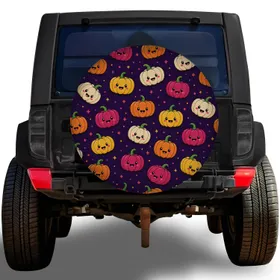Cute Colorful Smiling Pumpkins for Halloween SUV Decor and Autumn Road Trip Fun Spare Tire Cover