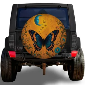 Midnight Blue Butterfly And Crescent Moon For Boho Road Trips And Night Travelers Spare Tire Cover