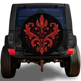 Vintage Acanthus Scrollwork Ember Red Gothic Decor for Off Road SUV Enthusiast Drivers Spare Tire Cover