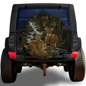Autumn Deer And Waterfall Scene For Camping Travel And Outdoor Wildlife Lodge Fans Spare Tire Cover