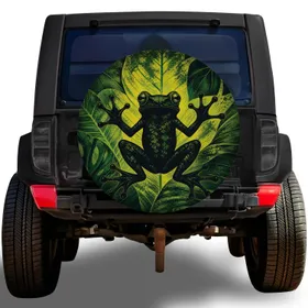 Tree Frog Silhouette Tropical Leaves For Jungle Camping RV And SUV Travel Adventure Spare Tire Cover